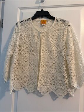 Ruby Rd. Ivory Crochet Lace Open-Front Tunic